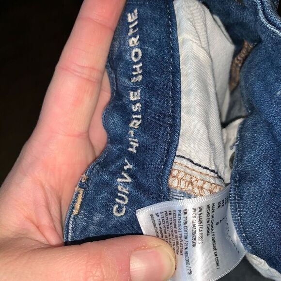 American Eagle curvy hi-rise distressed denim 4 shortie shorts - Picture 3 of 3